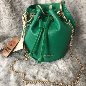 Anna Paola- Leather Green Crossbody Bucket Bag NWT